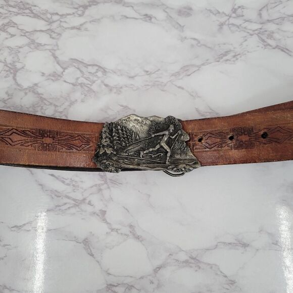 Bergamot Brass Works Vintage 70s Ski 2D Buckle & Leather Belt Men's - Picture 6 of 13